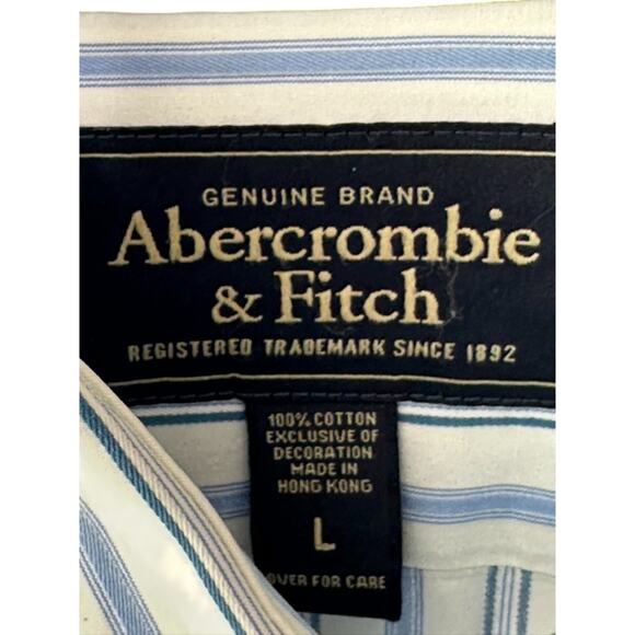Abercrombie & Fitch MUSCLE White & Blue Stripe Button Up Shirt Men's Large - Picture 7 of 7